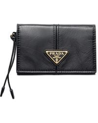 Prada - Leather Card Holder With Flap - Lyst