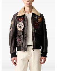 Aeronautica Militare - Patch-Detail Shearling-Collar Leather Jacket - Lyst