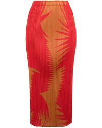 Pleats Please Issey Miyake - Plissé Midi-Rok Met Abstracte Print - Lyst