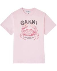 Ganni - Printed Cotton T-Shirt - Lyst