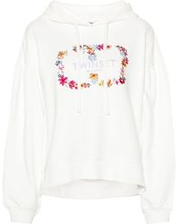 Twin Set - Floral-embroidered Cotton Hoodie - Lyst