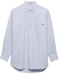Prada - Striped Cotton Shirt With Half-Zipper - Lyst