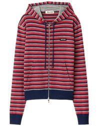 Miu Miu - Striped Zip-Up Hoodie - Lyst