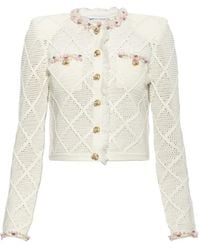 Self-Portrait - Cardigan En Maille À Franges Crème - Lyst