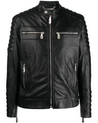 Philipp Plein - Long Sleeve Leather Jacket - Lyst