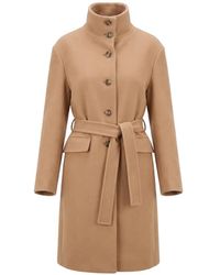Pinko - Wool-Blend Coat With High Neck And Belt - Lyst
