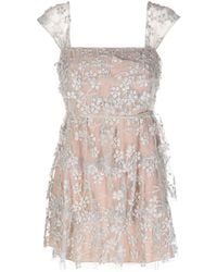 Self-Portrait - Floral-embroidered Tiered Mini Dress - Lyst