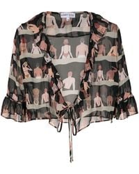 Amir Slama - Graphic-Print Cropped Silk Blouse - Lyst