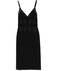 Elisabetta Franchi - Crepe Tulle Midi Dress - Lyst