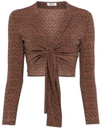 Siyu - Geometric-Pattern Tie-Front Blouse - Lyst