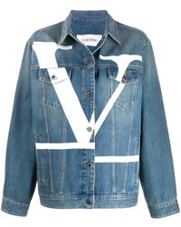 Valentino Deconstructed Vlogo Denim Jacket - Blue