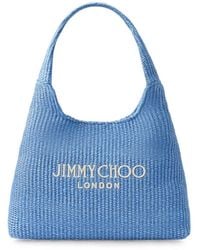 Jimmy Choo - Beach Diamond Hobo Large Ocean And Ecru Raffia Shoulder Bag - Lyst