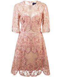 Marchesa notte Embroidered Lace Cocktail Dress - Roze