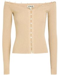 STAUD - Ribbed-Knit Off-Shoulder Cardigan - Lyst