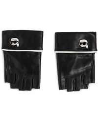Karl Lagerfeld - Ikon Leren Vingerloze Handschoenen - Lyst