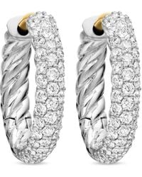 David Yurman - Sterling Petite Pavé Diamond Huggie Hoop Earrings (14Mm) - Lyst