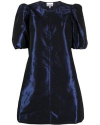 Ganni - Taffeta Puff-Sleeves Minidress - Lyst