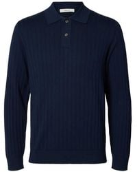 SELECTED - Ribbed-Knit Polo Shirt - Lyst