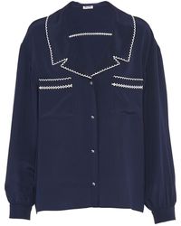 Miu Miu - Contrast-embroidery Buttoned Blouse - Lyst