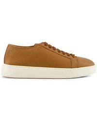 Santoni - Leather Lace-Up Sneakers - Lyst