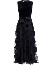Elie Saab - Embroidered Tulle And Velvet Midi Dress - Lyst
