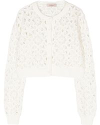 Twin Set - Cropped Floral Open-knit Cardigan - Lyst