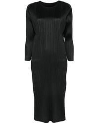 Pleats Please Issey Miyake - Plissé-Effect Long-Sleeve Midi Dress - Lyst