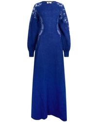 Alberta Ferretti - Lace-Insert Long-Sleeve Maxi Dress - Lyst