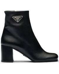 Prada - Brushed Calf Leather Ankle Boots Shoes - Lyst