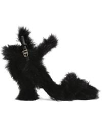 Dolce & Gabbana - 105Mm Buckle Sandals With Fur Trim - Lyst