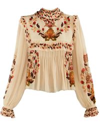 FARM Rio - Shirt Met Bloemenprint En Ruches - Lyst