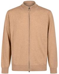 Canali - Zip-Up Ribbed-Trim Cardigan - Lyst
