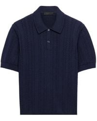 Prada - Short-Sleeved Openwork Cotton Polo Shirt - Lyst