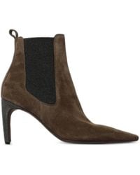 Brunello Cucinelli - Monili-Embellished Suede Ankle Boots - Lyst