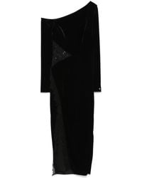 Nissa - Lace-Insert Velvet Midi Dress - Lyst