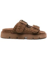 Mou - Whipstitch-Trim Suede Slides - Lyst