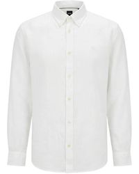 BOSS - Liam Logo-Embroidered Linen Shirt - Lyst