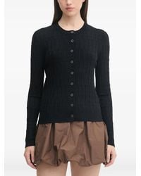 Sisley - Check-Knit Button-Up Cardigan - Lyst
