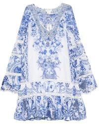 CAMILLA - Crystal-Embellished Floral-Print Mini Dress - Lyst