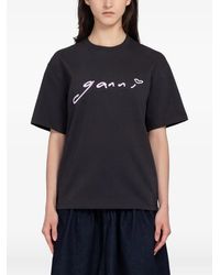 Ganni - Logo-Print Cotton T-Shirt - Lyst