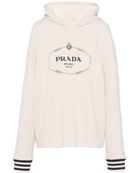 Prada - Logo-embroidered Cotton Fleece Hoodie - Lyst