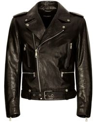 Dolce & Gabbana - Grained Leather Biker Jacket - Lyst