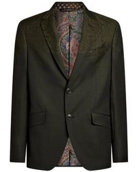 Etro - Single-Breasted Wool Jacket With Placed Print - Lyst