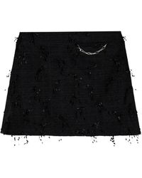 Ganni - Fringed Tweed Mini Skirt - Lyst