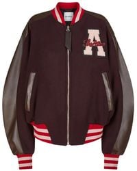 The Attico - Roodbruin Leren Mouw Wol Jas - Lyst