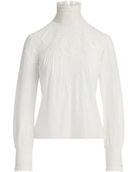 Ralph Lauren - Lace-Embellished Pleated Blouse - Lyst