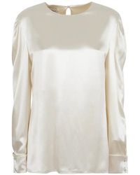 Alberta Ferretti - Puff-Sleeve Satin Blouse - Lyst
