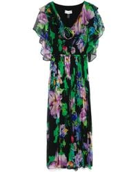 Nissa - Midikleid Aus Seide Mit Blumen-Print - Lyst