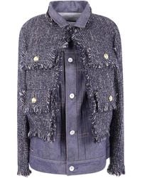 Sacai - Tweed-Panel Denim Jacket - Lyst