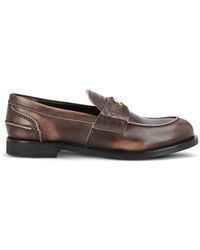 Miu Miu - Coin-Detail Burnished-Leather Loafers - Lyst
